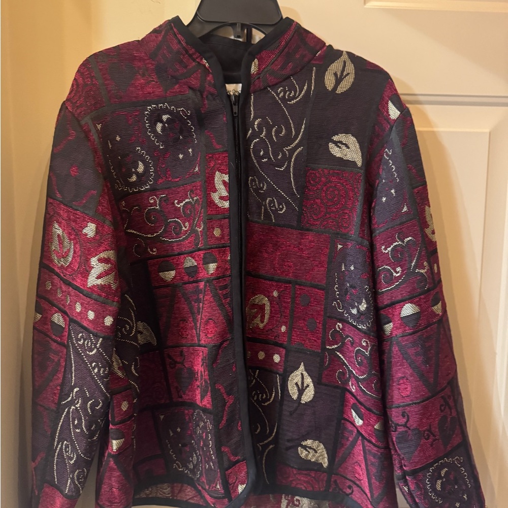 Coldwater Creek Women's Patch look Jacket - Red and Black Pattern size Large - Picture 1 of 4